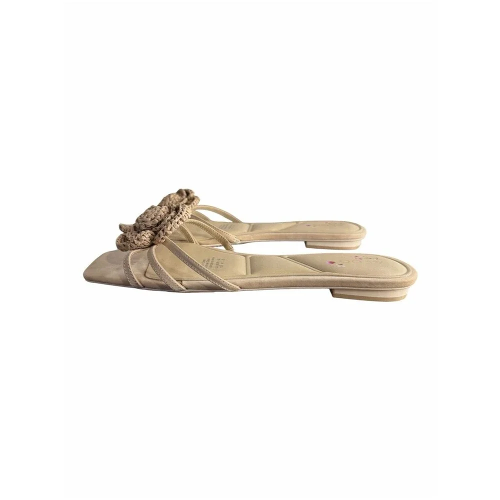 Aldo Wildbloom Crochet Flat Sandals size 10M Beige Flower Boho Slide Shoes
